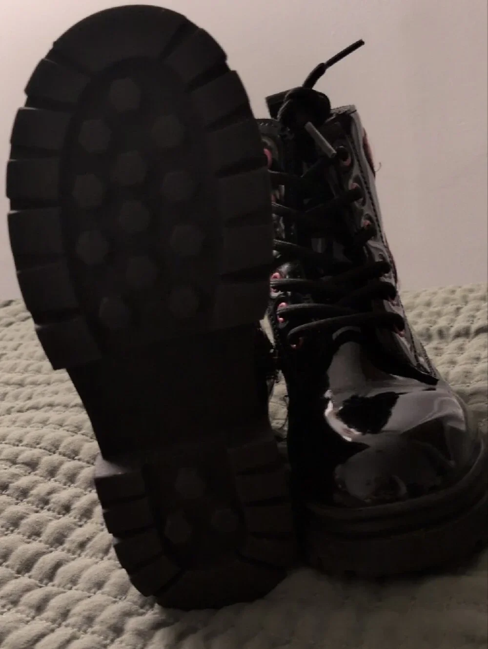 Girls Black Patent Lace-Up Boots Size 1 - Brand:StarStarmerx